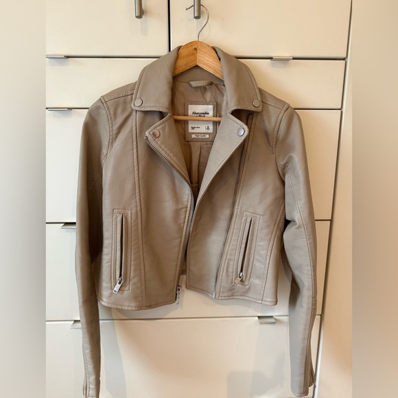 Abercrombie & Fitch Women's Beige Leather Jacket XS - Picture 3 of 5